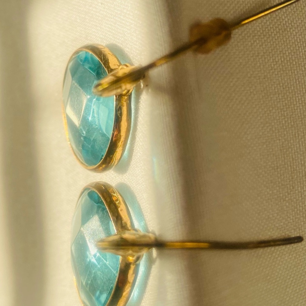 Stella & Dot Serenity Aqua and Gold Teardrop Earrings - Picture 3 of 4